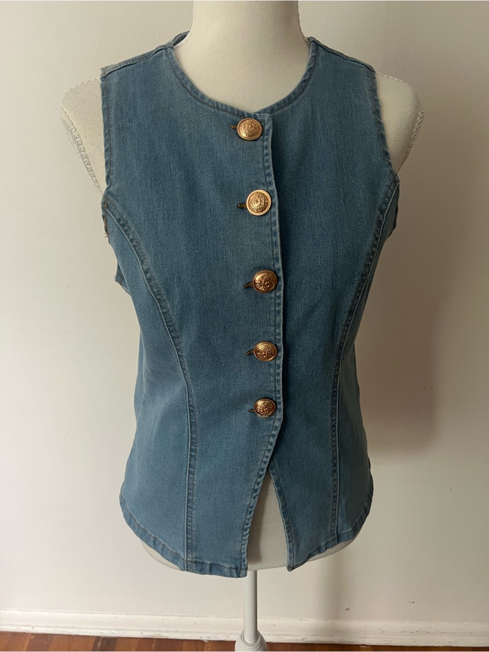 SHEIN Y2K Light Blue Denim look  Button-Front Vest with Gold Buttons ,Womens M